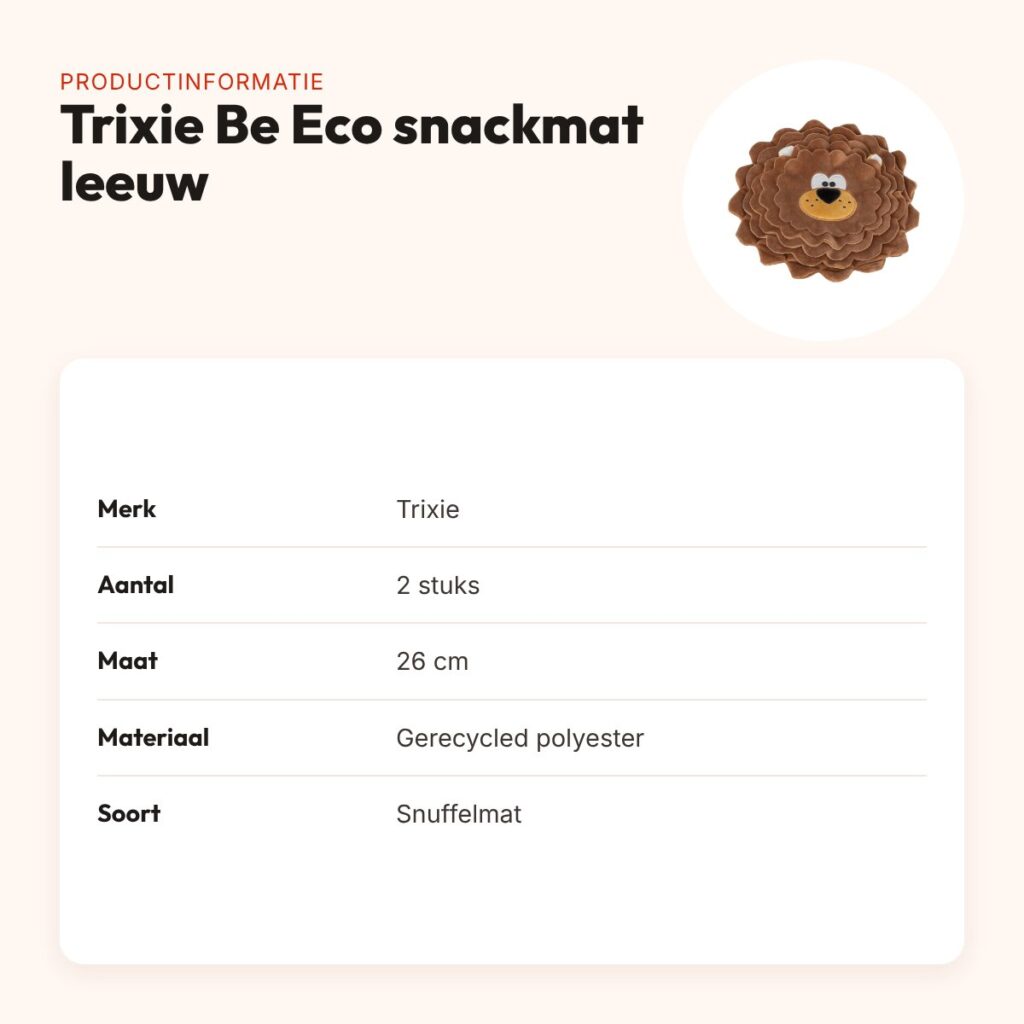 Trixie snuffelmat hond Be Eco leeuw gerecycled pluche 26 cm – 2 stuks – productinformatie