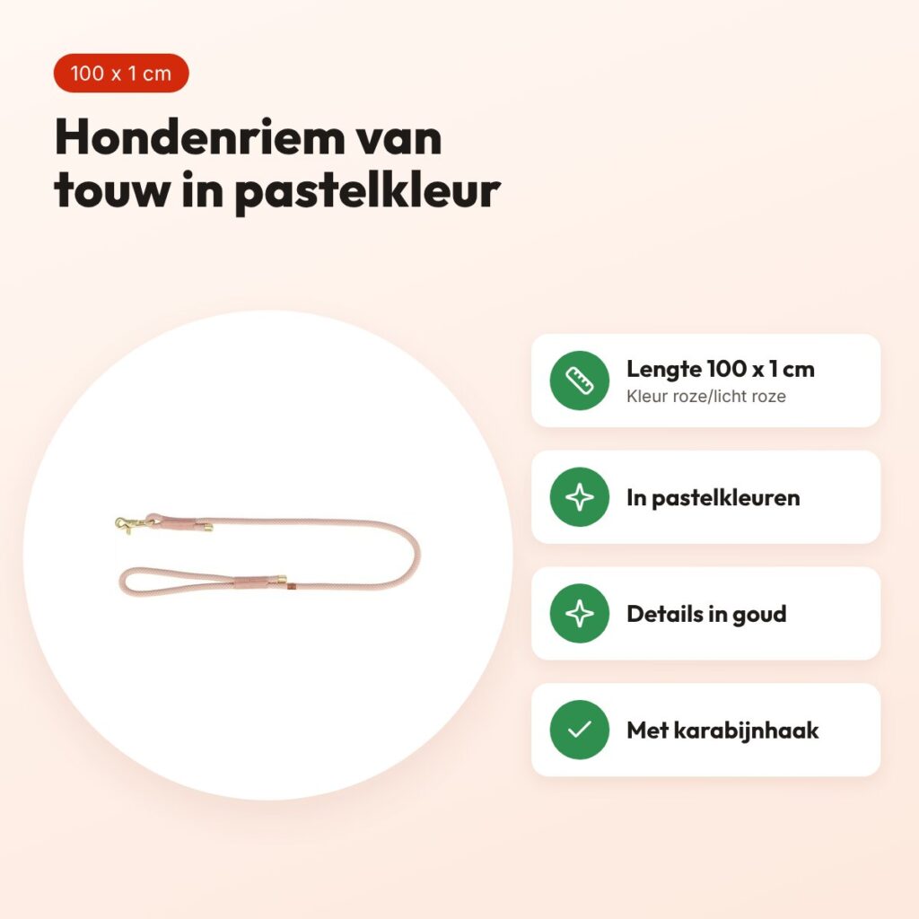 Trixie Soft Rope hondenriem roze/licht roze 100 x 1 cm – voordelen