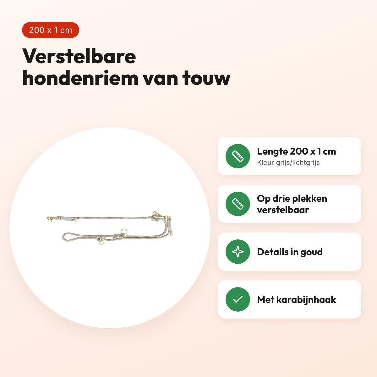 Trixie Soft Rope hondenriem verstelbaar grijs/lichtgrijs 200 x 1 cm – voordelen