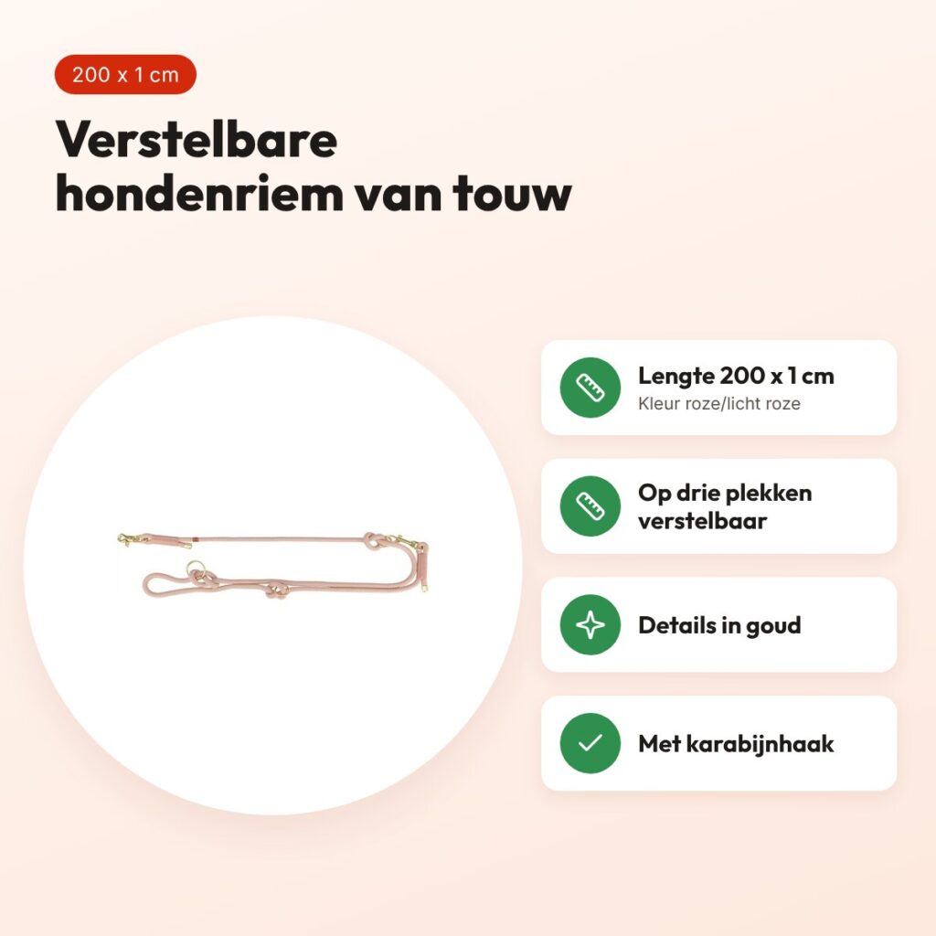 Trixie Soft Rope hondenriem verstelbaar roze/licht roze 200 x 1 cm – voordelen