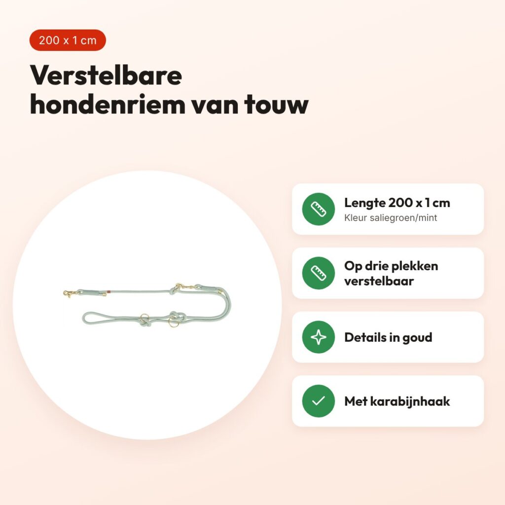 Trixie Soft Rope hondenriem verstelbaar saliegroen/mint 200 x 1 cm – voordelen