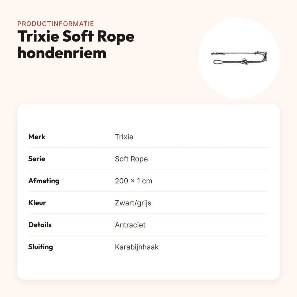 Trixie Soft Rope hondenriem verstelbaar zwart/grijs 200 x 1 cm – productinformatie