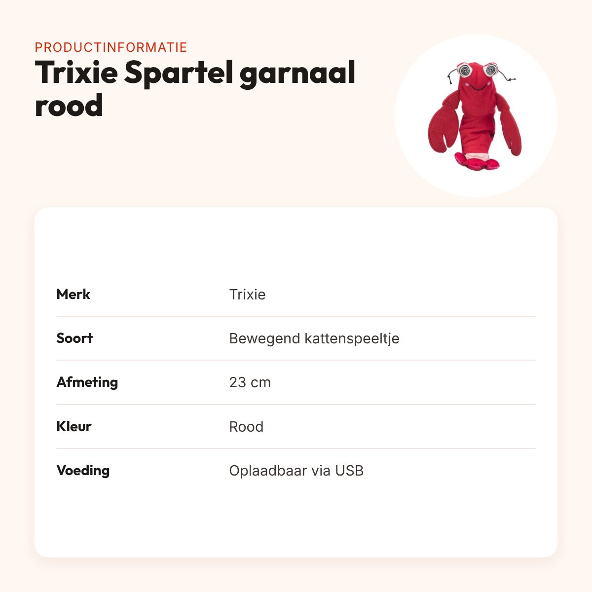 Trixie Spartel garnaal met catnip rood 23 cm – bewegend en oplaadbaar – productinformatie