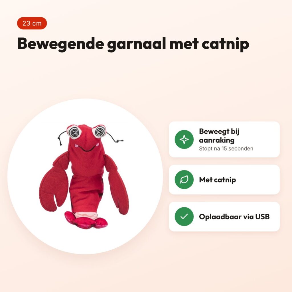 Trixie Spartel garnaal met catnip rood 23 cm – bewegend en oplaadbaar – voordelen