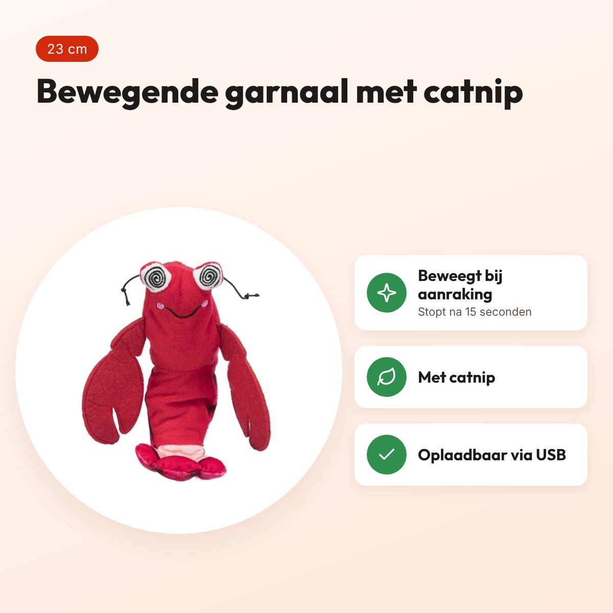 Trixie Spartel garnaal met catnip rood 23 cm – bewegend en oplaadbaar – voordelen