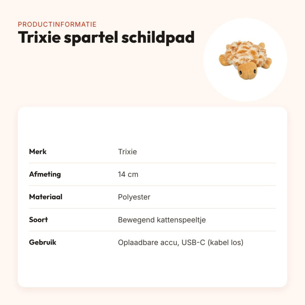 Trixie spartel schildpad pluche 14 cm – oplaadbaar kattenspeeltje – productinformatie
