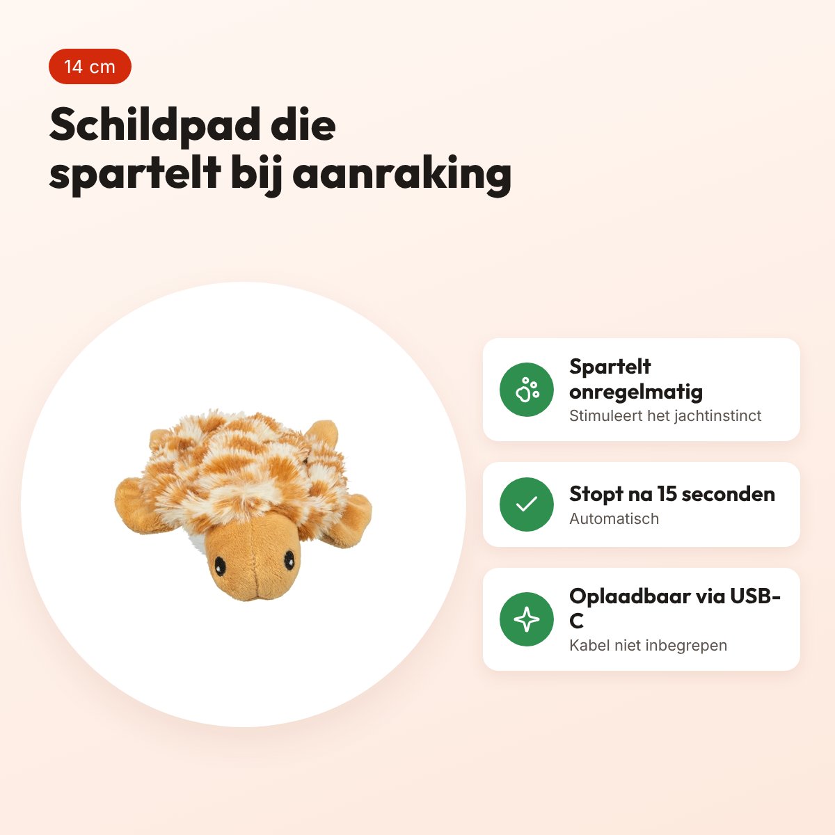 Trixie spartel schildpad pluche 14 cm – oplaadbaar kattenspeeltje – voordelen