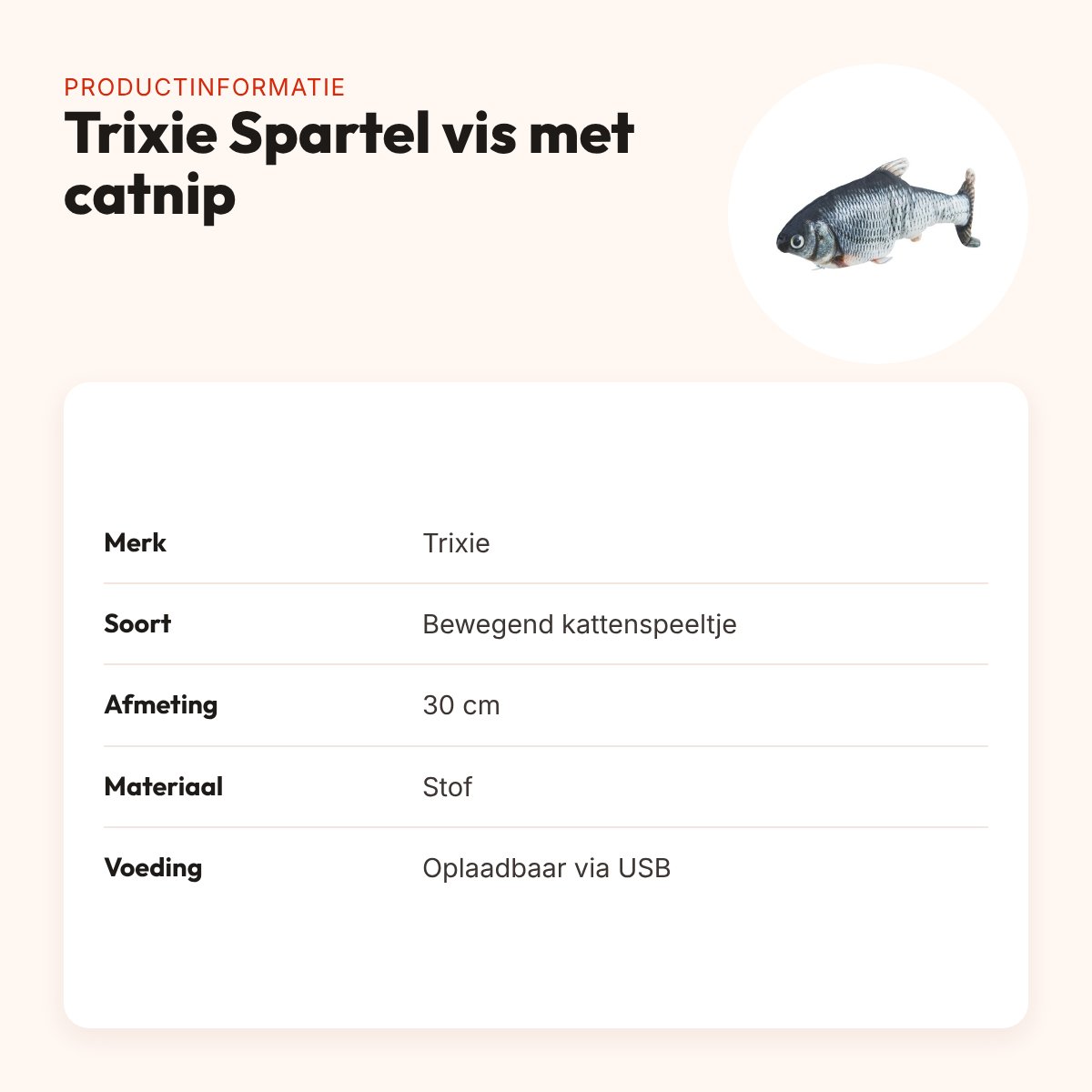 Trixie Spartel vis met catnip 30 cm – bewegend en oplaadbaar – productinformatie