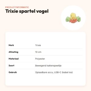 Trixie spartel vogel pluche 10 cm – oplaadbaar kattenspeeltje – productinformatie