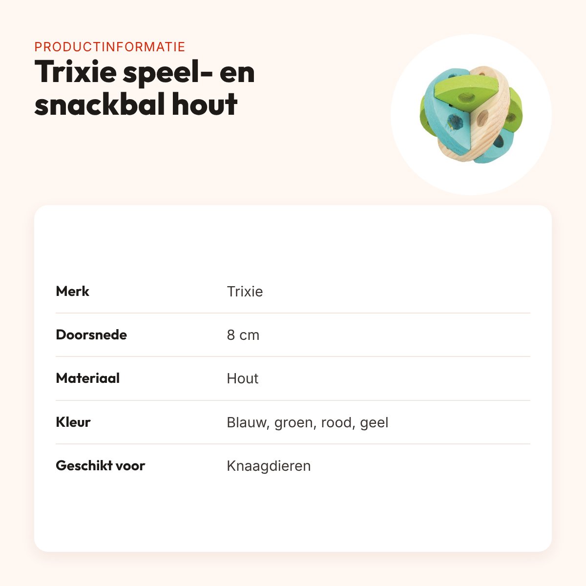Trixie speel- en snackbal hout 8 cm – vulbaar met snacks – productinformatie