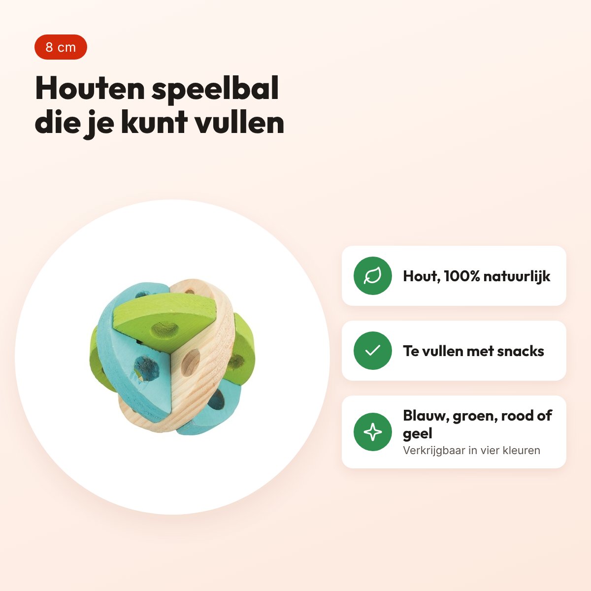 Trixie speel- en snackbal hout 8 cm – vulbaar met snacks – voordelen
