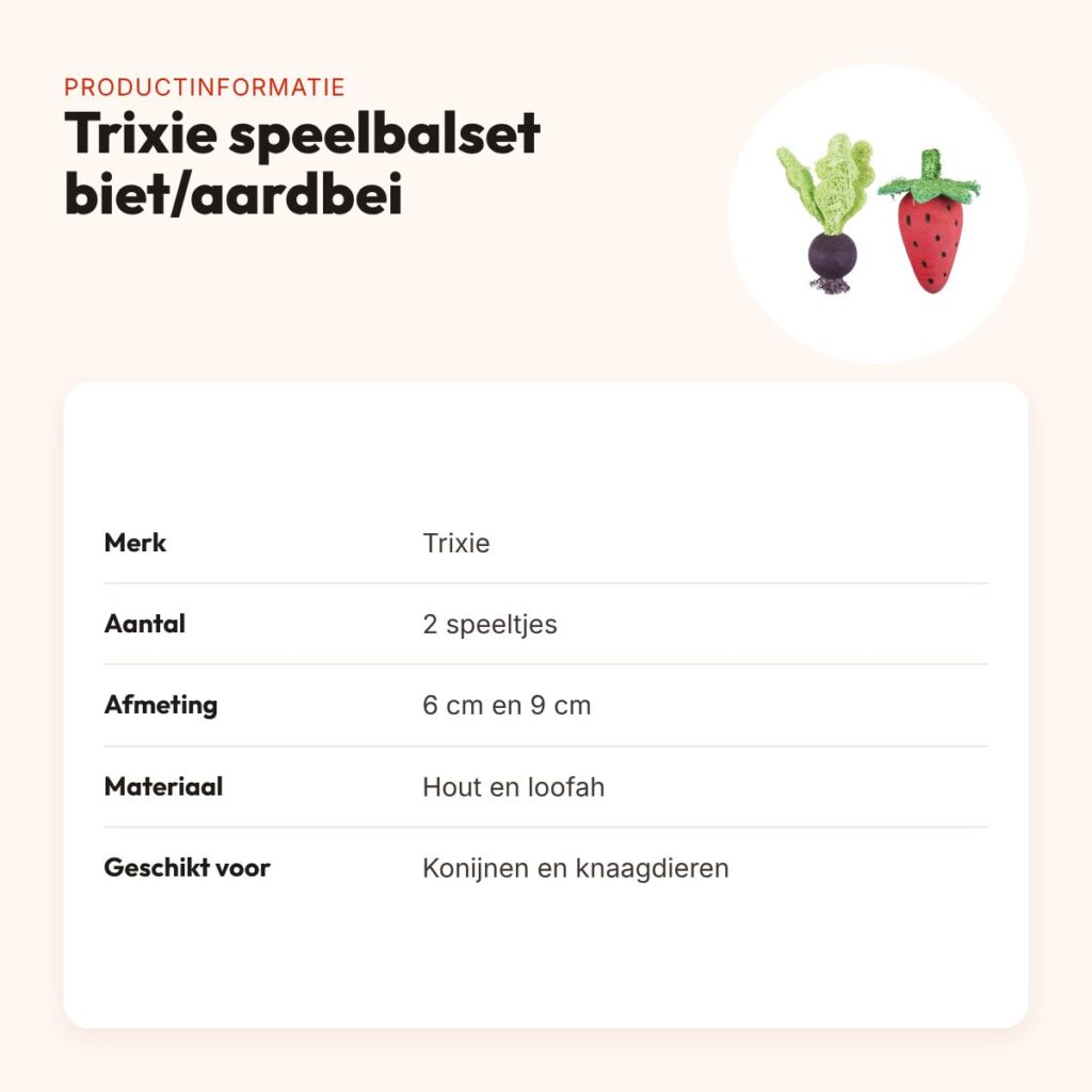 Trixie speelbalset biet en aardbei van hout en loofah 6 en 9 cm – productinformatie