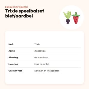 Trixie speelbalset biet en aardbei van hout en loofah 6 en 9 cm – productinformatie