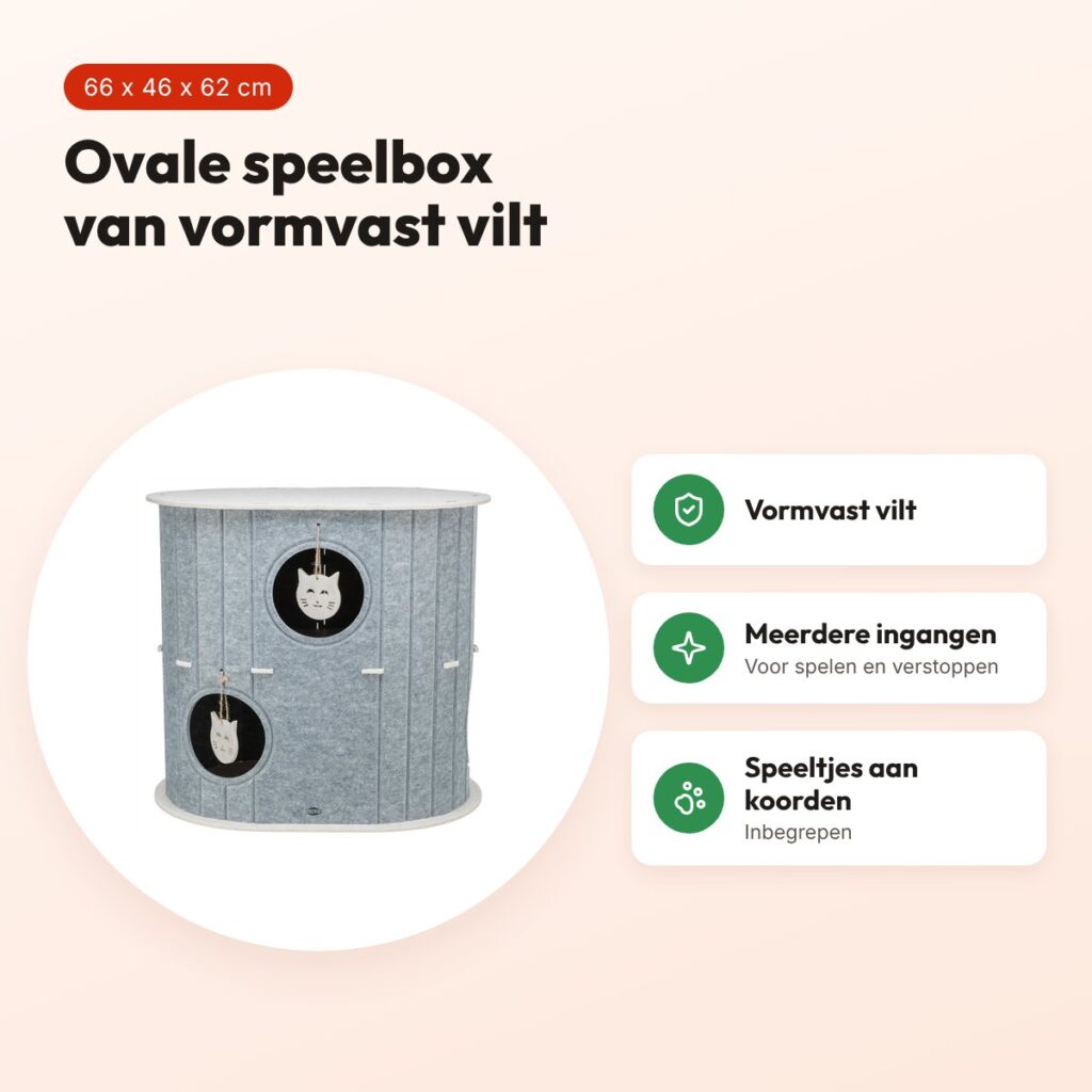 Trixie speelbox Mara ovaal vilt zand/grijs 66 x 46 x 62 cm – voordelen