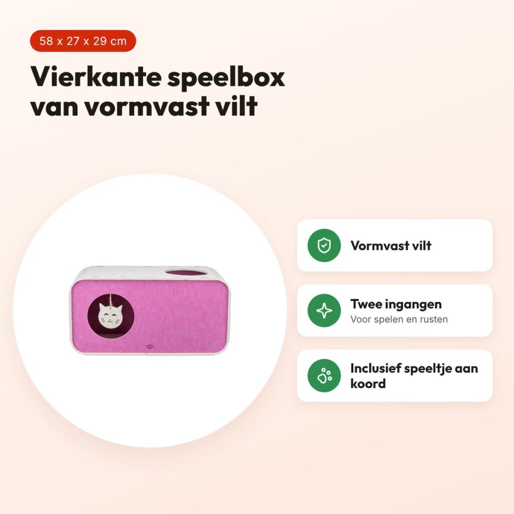 Trixie speelbox Merle vierkant vilt zand/roze 58 x 27 x 29 cm – voordelen