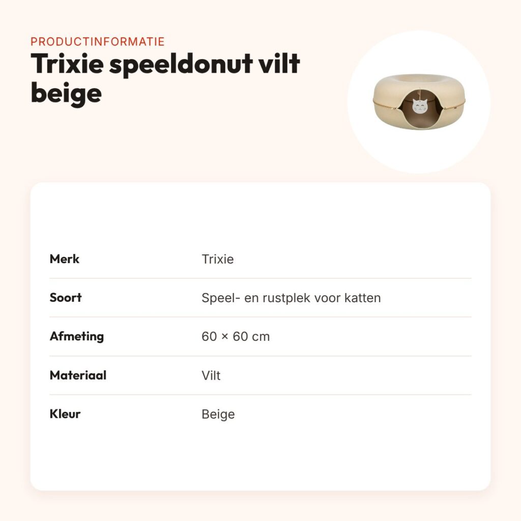Trixie speeldonut vilt beige 60 x 60 cm – speel- en rustplek voor katten – productinformatie