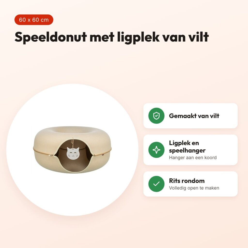 Trixie speeldonut vilt beige 60 x 60 cm – speel- en rustplek voor katten – voordelen