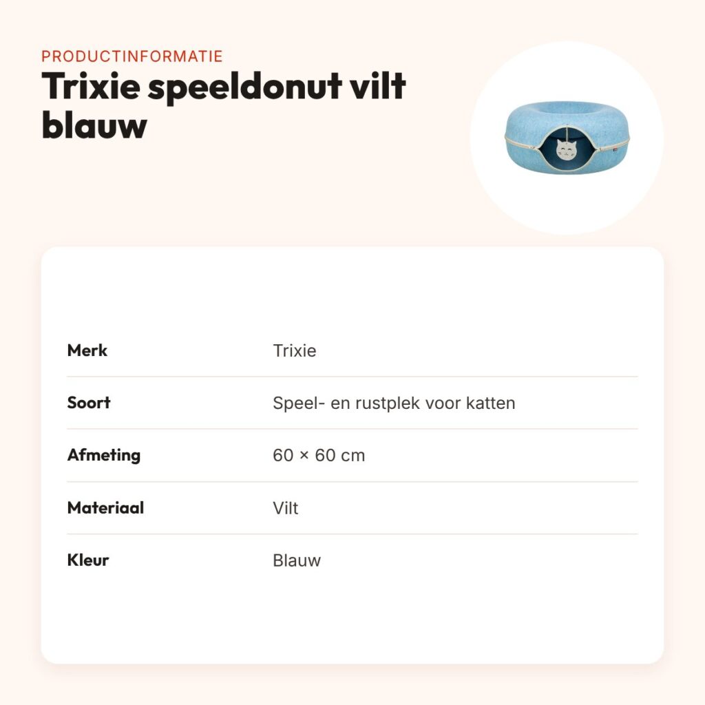 Trixie speeldonut vilt blauw 60 x 60 cm – speel- en rustplek voor katten – productinformatie