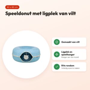 Trixie speeldonut vilt blauw 60 x 60 cm – speel- en rustplek voor katten – voordelen
