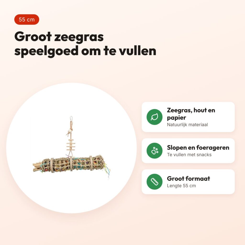 Trixie speelgoed zeegras 55 cm – groot vogelspeelgoed te vullen met snacks – voordelen