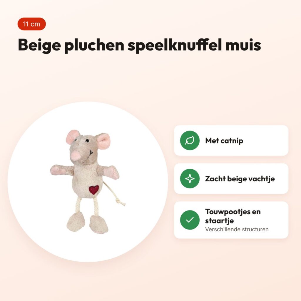 Trixie speelknuffel muis pluche beige met catnip 11 cm – voordelen
