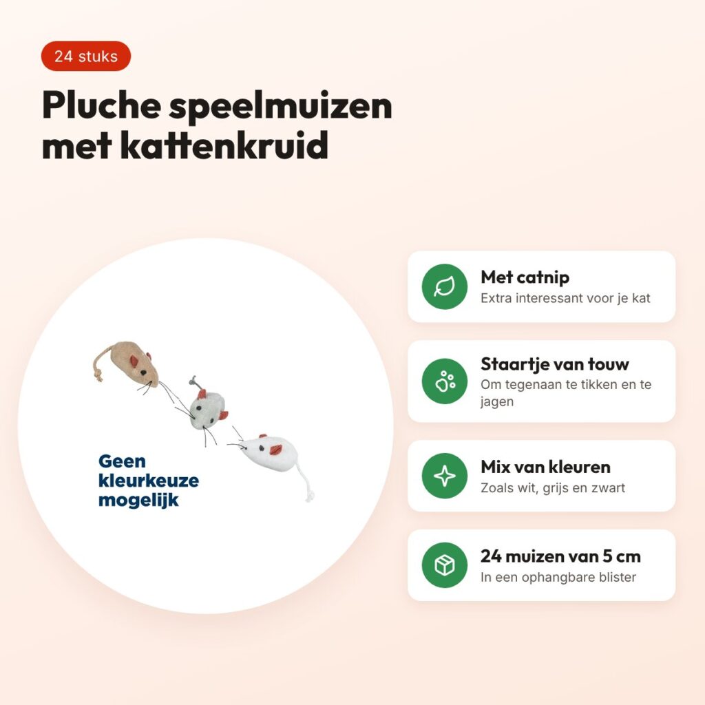 Trixie speelmuizen pluche met catnip assorti 5 cm, 24 stuks – voordelen