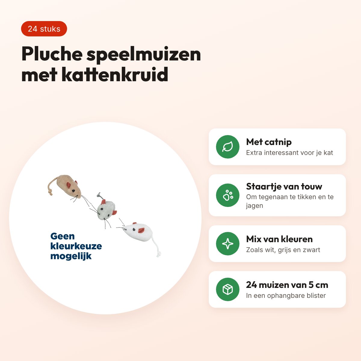 Trixie speelmuizen pluche met catnip assorti 5 cm, 24 stuks – voordelen
