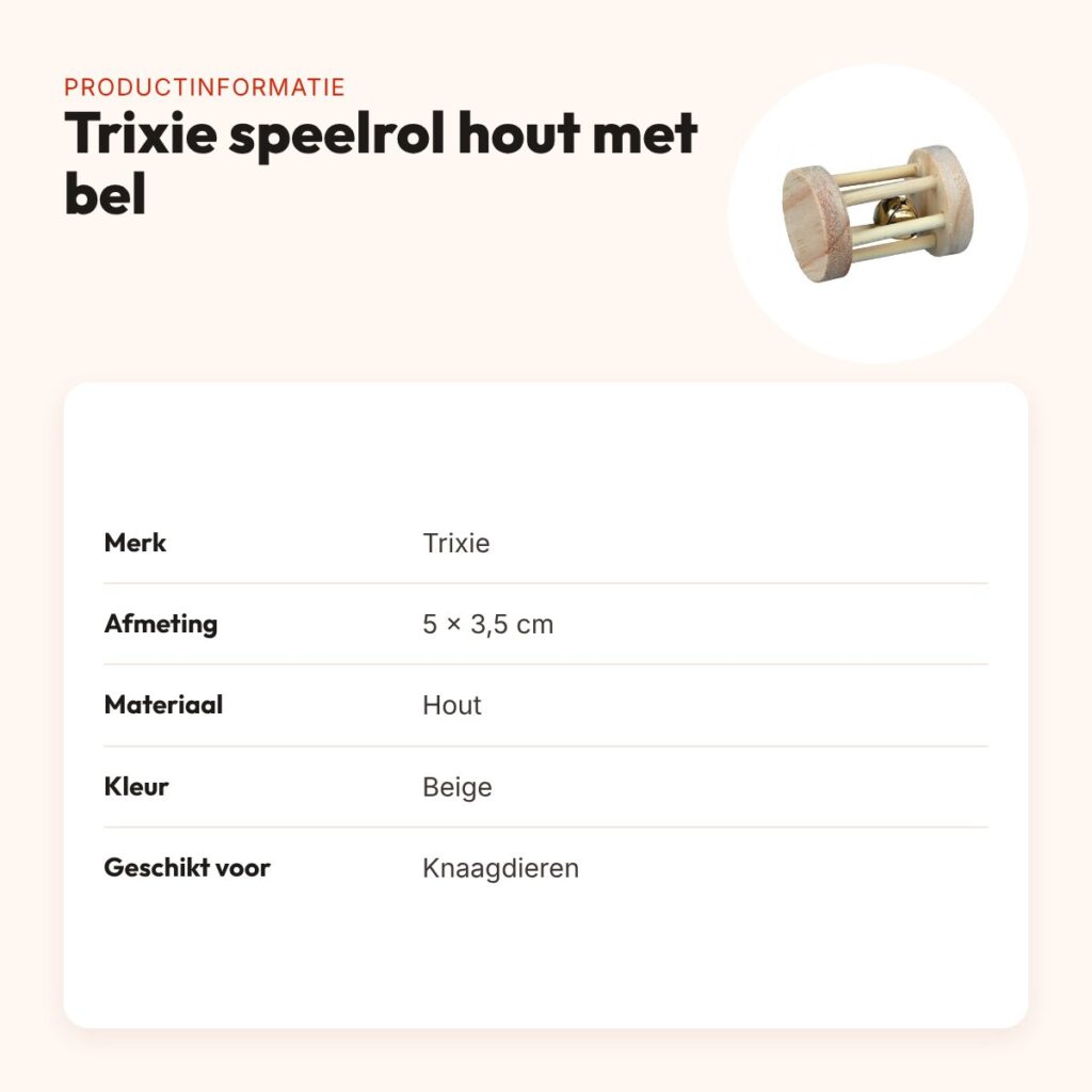 Trixie speelrol hout met bel 5 x 3,5 cm – beige – productinformatie