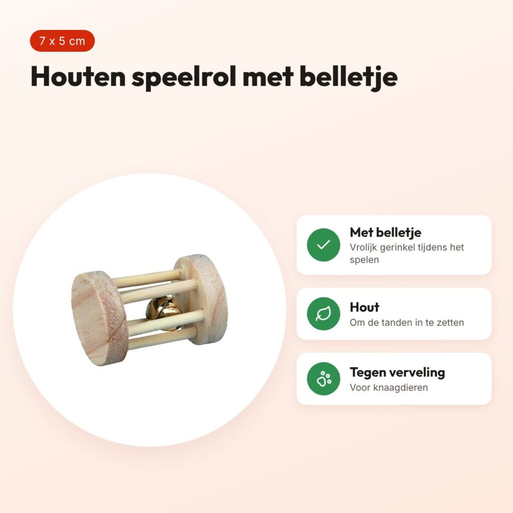Trixie speelrol hout met bel 7 x 5 cm – beige – voordelen