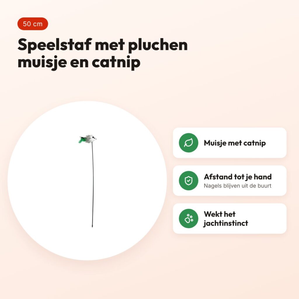Trixie speelstaf muis kunststof/pluche met catnip 50 cm – voordelen