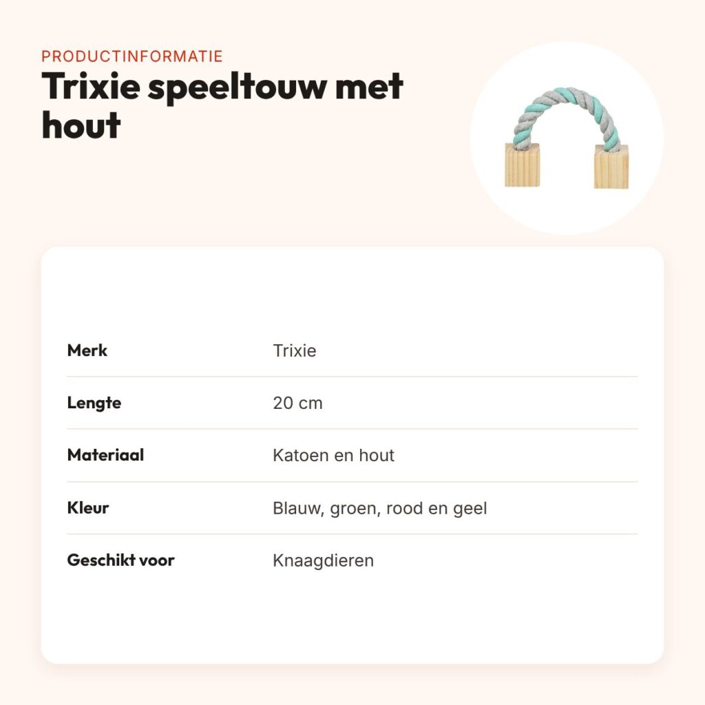 Trixie speeltouw met hout 20 cm – katoen, voor knaagdieren – productinformatie