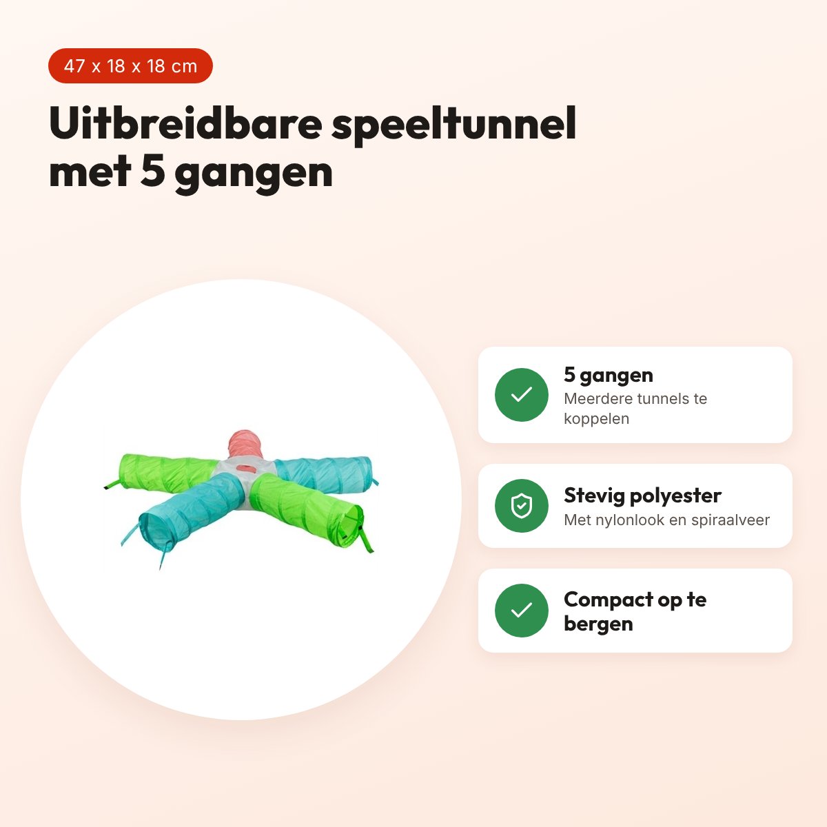 Trixie speeltunnel 5 gangen 47 x 18 x 18 cm – uitbreidbaar – voordelen