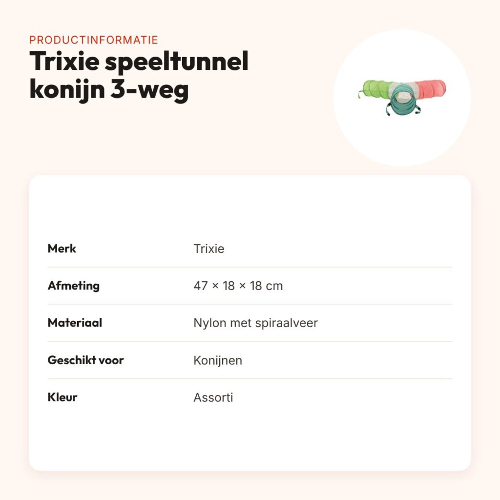 Trixie speeltunnel konijn 3-weg 47 cm – vormvast, assorti kleur – productinformatie