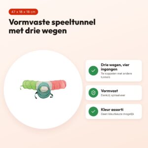 Trixie speeltunnel konijn 3-weg 47 cm – vormvast, assorti kleur – voordelen