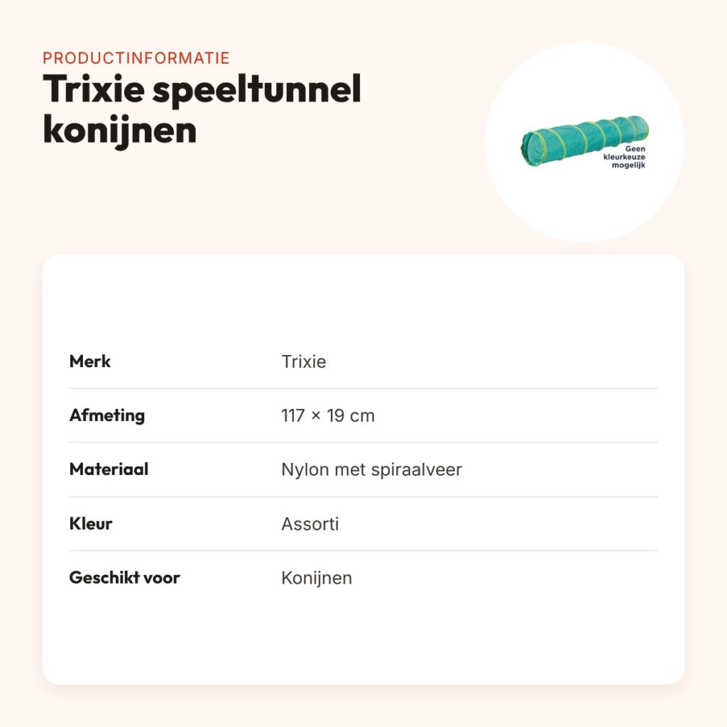 Trixie speeltunnel konijnen 117 x 19 cm – nylon met spiraalveer, assorti – productinformatie