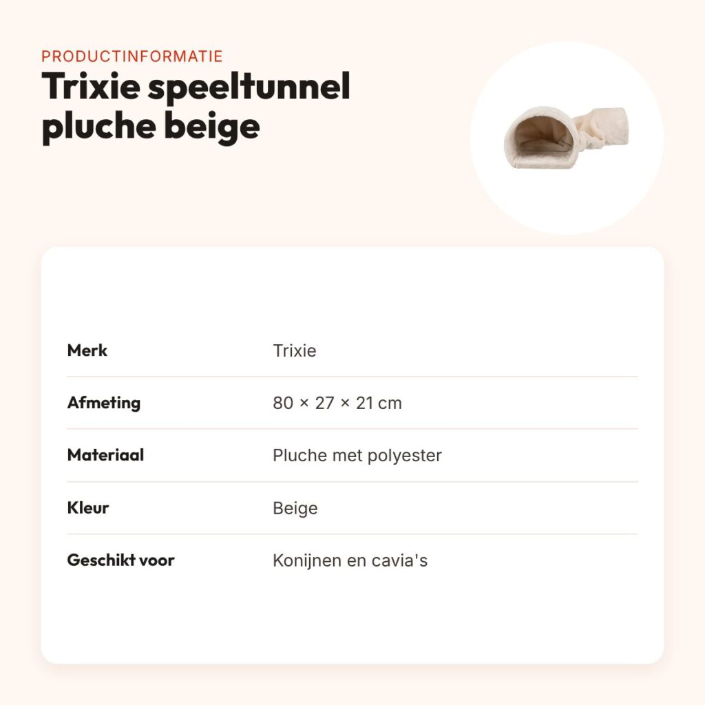 Trixie speeltunnel pluche beige 80 x 27 x 21 cm – konijn en cavia – productinformatie