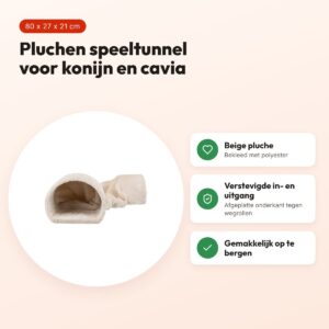 Trixie speeltunnel pluche beige 80 x 27 x 21 cm – konijn en cavia – voordelen