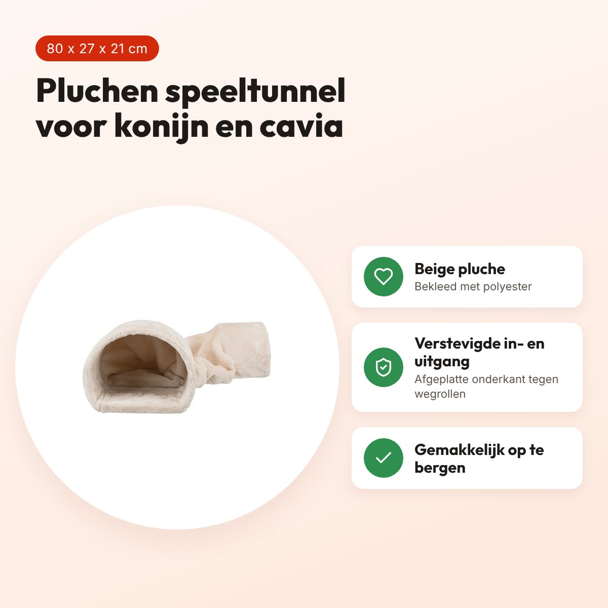 Trixie speeltunnel pluche beige 80 x 27 x 21 cm – konijn en cavia – voordelen