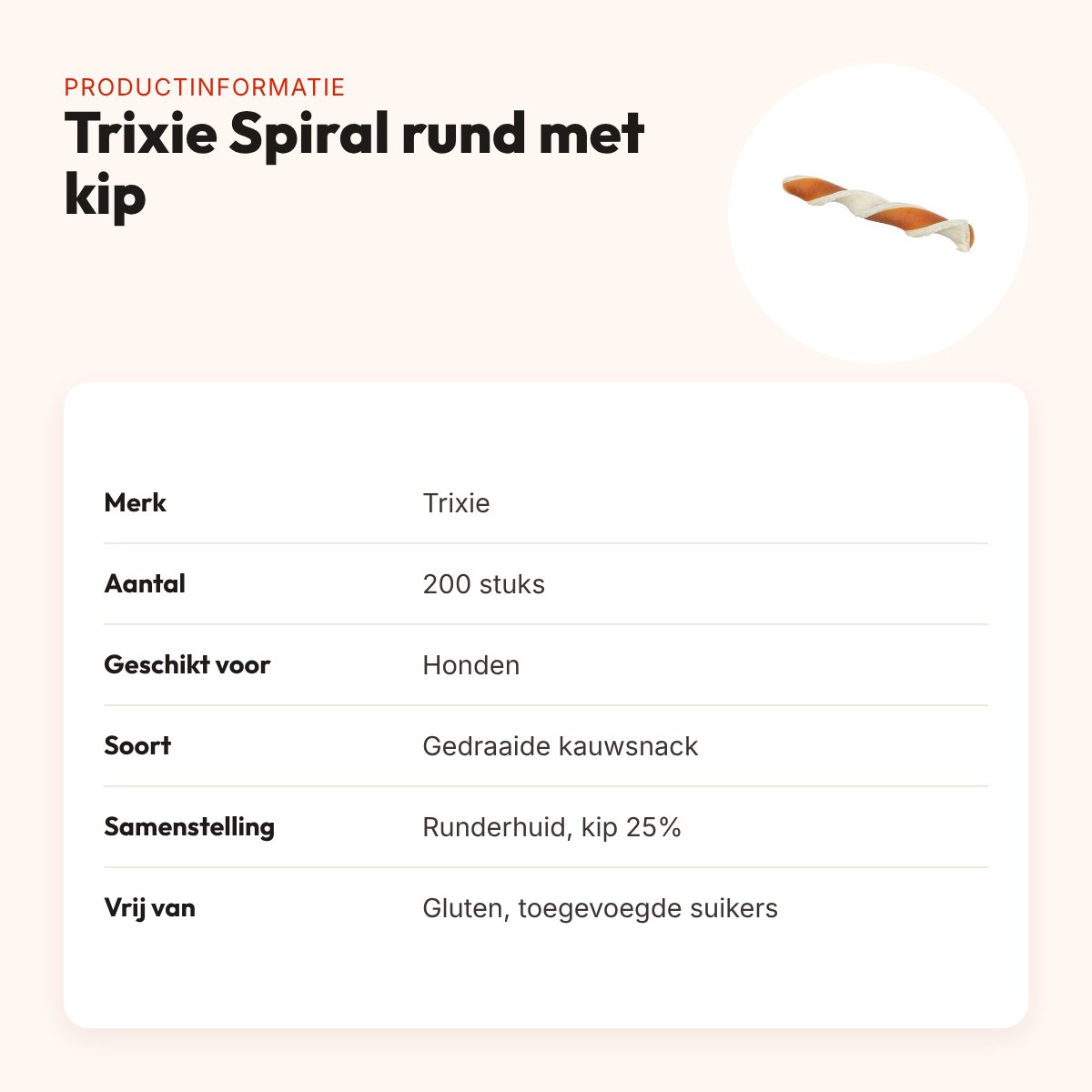 Trixie Spiral kauwsnack rund met kip – glutenvrij, 200 stuks – productinformatie