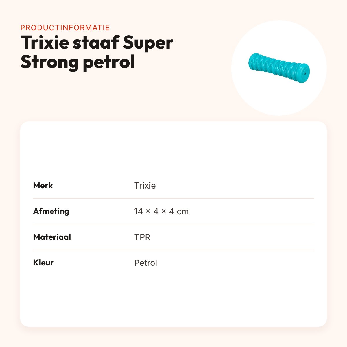 Trixie staaf Super Strong TPR petrol 14 x 4 x 4 cm – hondenspeeltje – productinformatie