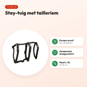 Trixie stay-tuig zwart L-XL 75-100 cm – met tailleriem – voordelen