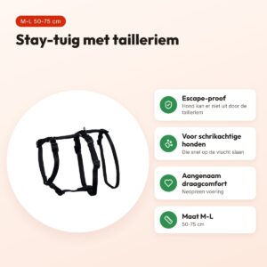 Trixie stay-tuig zwart M-L 50-75 cm – met tailleriem – voordelen