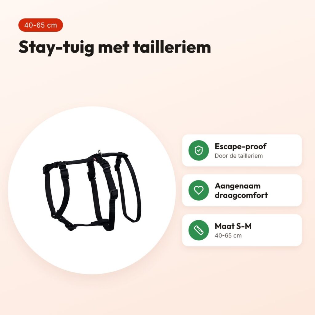 Trixie stay-tuig zwart S-M 40-65 cm – met tailleriem – voordelen
