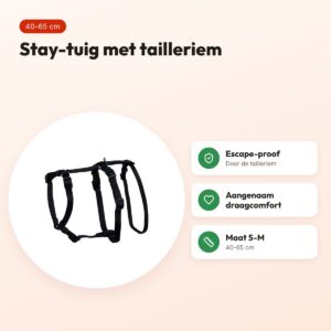 Trixie stay-tuig zwart S-M 40-65 cm – met tailleriem – voordelen