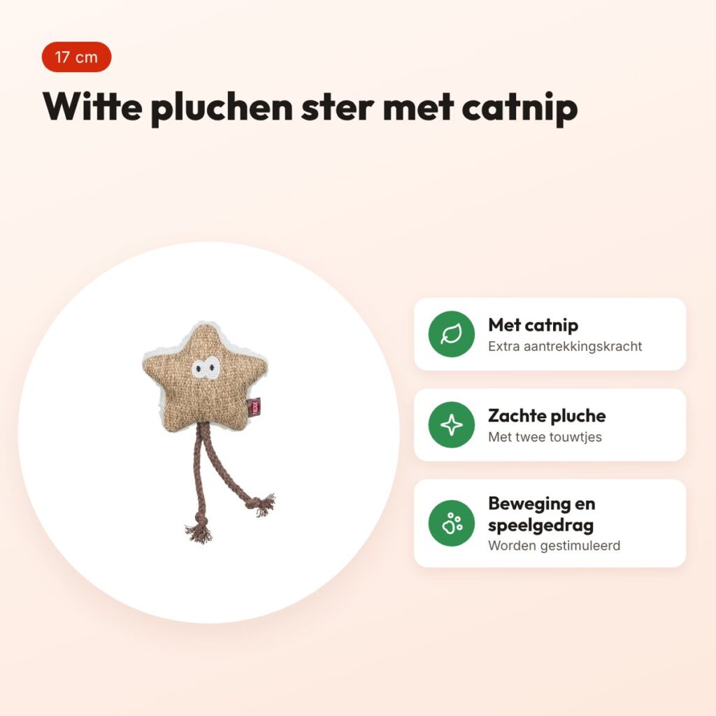 Trixie ster van pluche met catnip 17 cm – wit/beige – voordelen