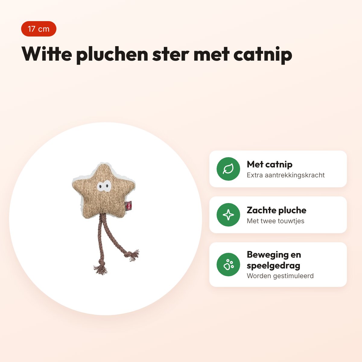 Trixie ster van pluche met catnip 17 cm – wit/beige – voordelen