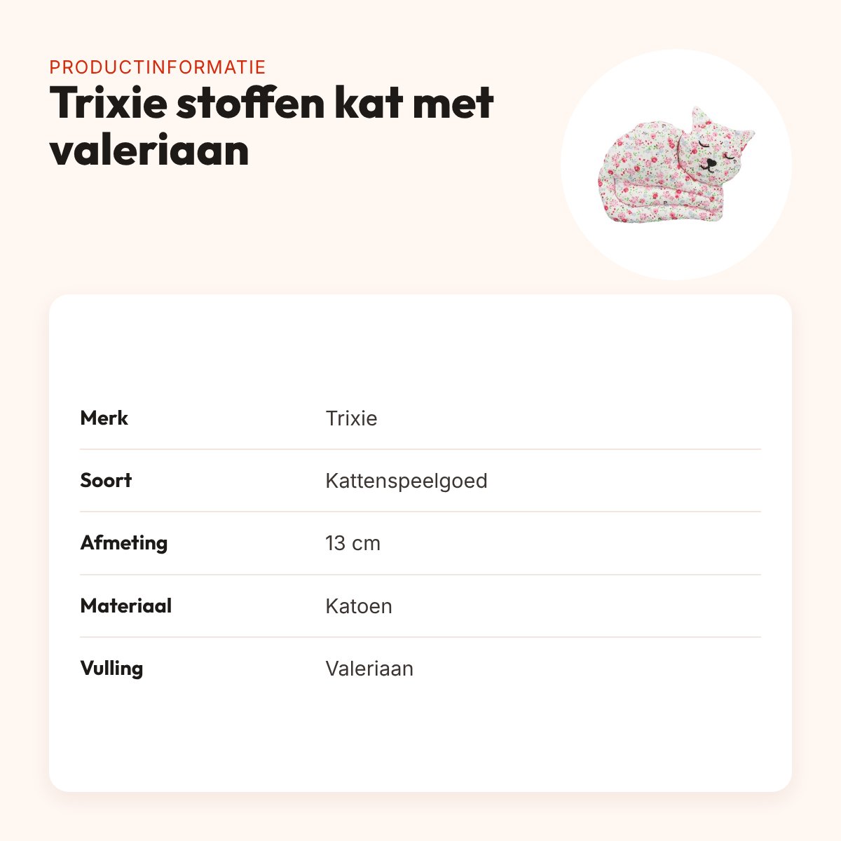 Trixie stoffen kat met valeriaan 13 cm – katoen met bloemetjesprint – productinformatie