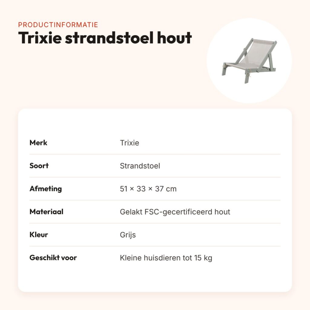 Trixie strandstoel hout grijs 51 x 33 x 37 cm – voor kleine huisdieren – productinformatie