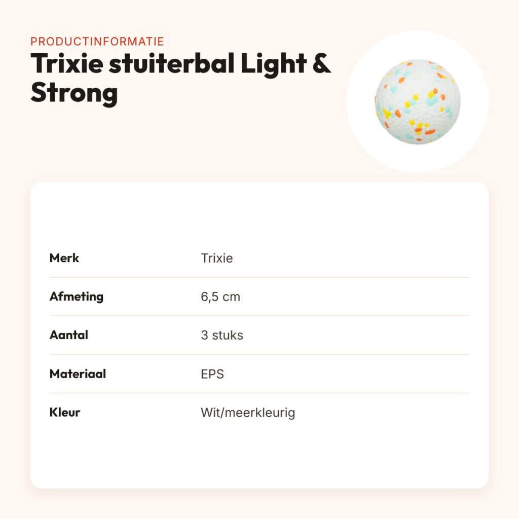 Trixie stuiterbal Light & Strong EPS wit/meerkleurig 6,5 cm – 3 stuks – productinformatie