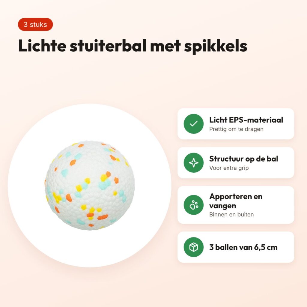 Trixie stuiterbal Light & Strong EPS wit/meerkleurig 6,5 cm – 3 stuks – voordelen